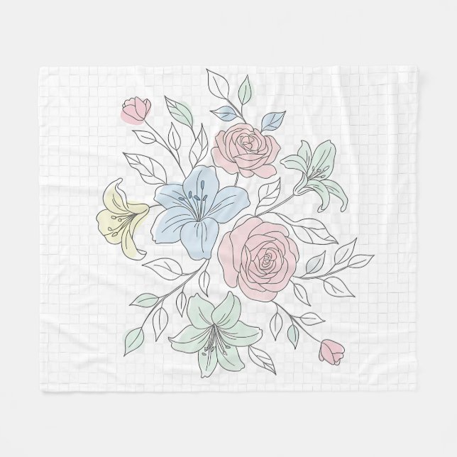 Botanischer Line-Art-Garten Fleecedecke (Vorderseite (Horizontal))