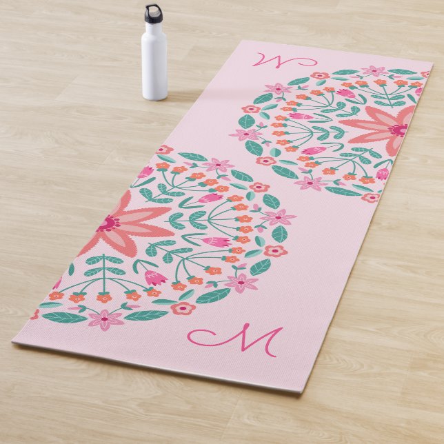 Botanischer Mandala Floral Mit Monogramm Yogamatte (Beispiel)