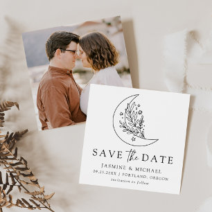 Botanischer Mondfisch und Sterne Hochzeit Save The Date