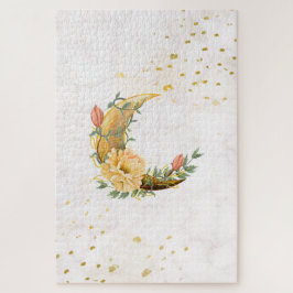 Botanischer Mondgraphie in Beige und Gelb Puzzle