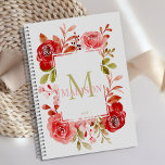 Botanischer Monogramm-Planer für Rot-Rot-Rose Planer<br><div class="desc">Wasserfarbene botanische,  rote und blaue Aquarellfarben schmücken diese Planerabdeckung und sie kann mit Ihrem Initial und Namen personalisiert sein. Sehen Sie sich unsere komplette Produktpalette in unserem Zazzle-Shop an.</div>