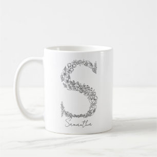 Botanischer Monogramm-Schwarz-weißer Brief Kaffeetasse