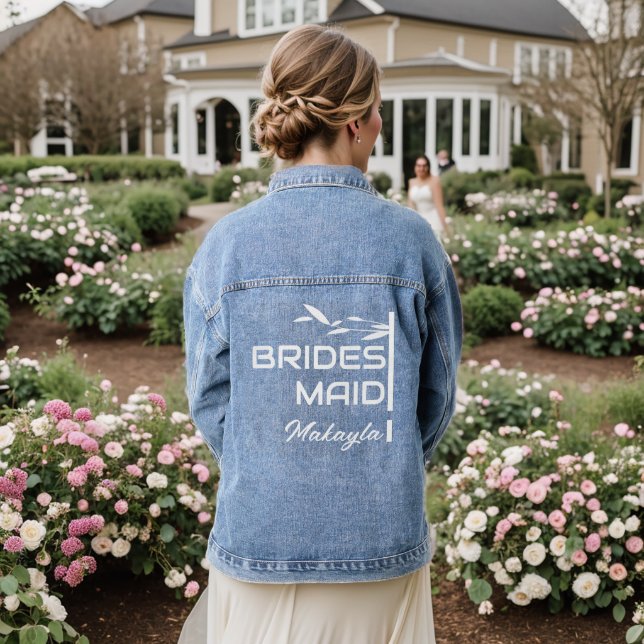 Botanischer Name Bridesmaid Hochzeitsgeschenk Jeansjacke (Hochzeit Rückseite)