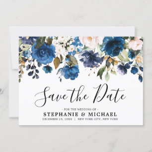 Botanischer Navy Blush Florals Save the Date
