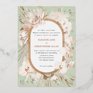 Botanischer, neutraler Aquarellgarten Hochzeit Folieneinladung