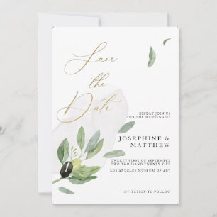 Botanischer Olivenzweig Elegante Kalligrafie Save The Date