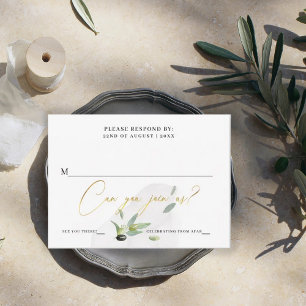 Botanischer Olivenzweig Gold Elegante Kalligrafie RSVP Karte