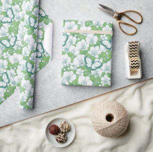 Botanischer Orchideengarten mit Schmetterlingen in Geschenkpapier