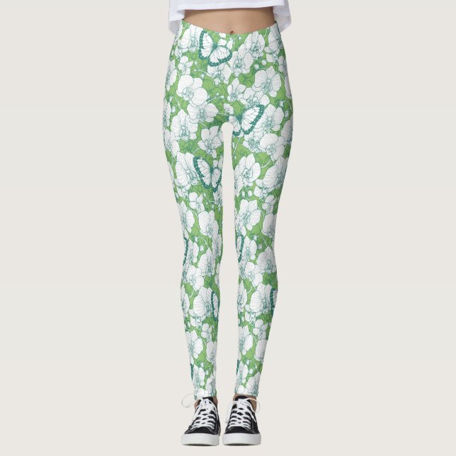 Botanischer Orchideengarten mit Schmetterlingen in Leggings (Vorderseite)