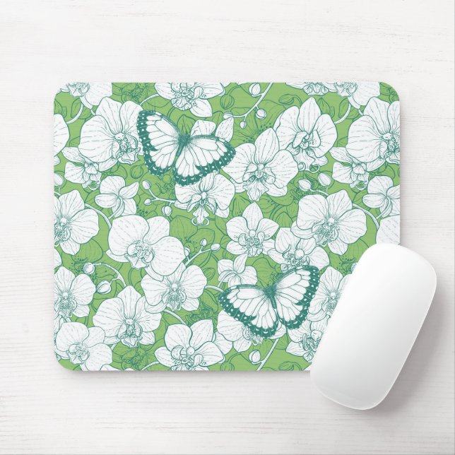 Botanischer Orchideengarten mit Schmetterlingen in Mousepad (Mit Mouse)