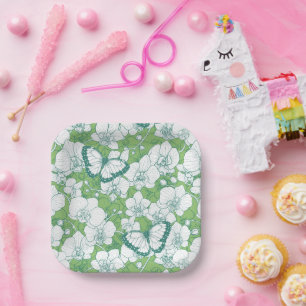 Botanischer Orchideengarten mit Schmetterlingen in Pappteller
