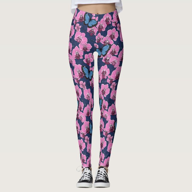 Botanischer Orchideengarten mit Schmetterlingen Leggings (Vorderseite)