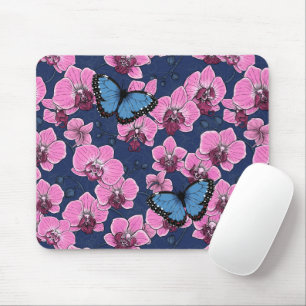Botanischer Orchideengarten mit Schmetterlingen Mousepad