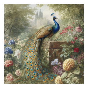 Botanischer Pfau bei Schloss im englischen Garten Fotodruck