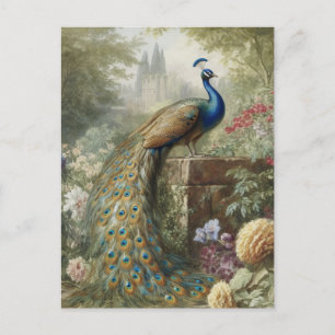 Botanischer Pfau bei Schloss im englischen Garten Postkarte