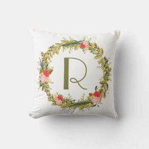 Botanischer Pfingstrosen-Blumenkranz-Monogrammkiss Kissen