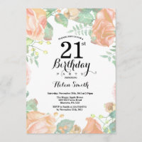 Botanischer Pfirsich-Floral 21. Geburtstag Einladu
