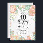 Botanischer Pfirsich Floral 40. Geburtstag Einladu Einladung<br><div class="desc">Botanischer Pfirsich Floral 40. Geburtstag Einladung. Blumenrosa-Erbsen Geburtstag Einladung für Frauen. Aquarell Floral Blume. Elegante Blume aus Rosa und Peony. Erwachsener Geburtstag. Weißer HintergrundSchwarz und Weiß. 13. 15. 16. 18. 20. 21. 30. 40. 50. 60. 70. 80. 90. 100. jedes Alter. Für weitere Anpassungen klicken Sie bitte auf die Schaltfläche...</div>