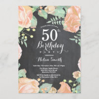 Botanischer Pfirsich Floral 50. Geburtstag Einladu