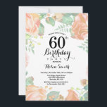 Botanischer Pfirsich-Floral 60. Geburtstag Einladu Einladung<br><div class="desc">Botanischer Pfirsich Floral 60. Geburtstag Einladung. Blumenrosa-Erbsen Geburtstag Einladung für Frauen. Aquarell Floral Blume. Elegante Blume aus Rosa und Peony. Erwachsener Geburtstag. Weißer HintergrundSchwarz und Weiß. 13. 15. 16. 18. 20. 21. 30. 40. 50. 60. 70. 80. 90. 100. jedes Alter. Für weitere Anpassungen klicken Sie bitte auf die Schaltfläche...</div>