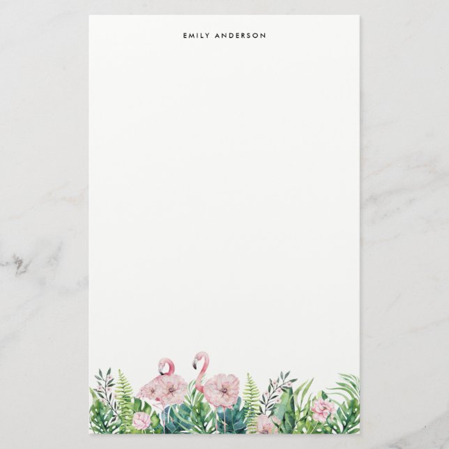 Botanischer Pink Flamingo Blumengarten Custom Briefpapier (Vorderseite)