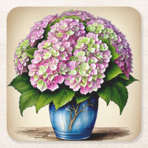Botanischer Pink Hydrangea Blume Paper Untersetzer