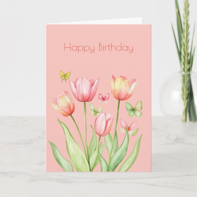 Botanischer Pink Tulip Blume Boho Birthday Karte (Vorderseite)