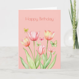 Botanischer Pink Tulip Blume Boho Birthday Karte