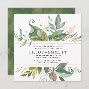 Botanischer Platz-Hochzeit vom Gold Pink Floral Bo Einladung