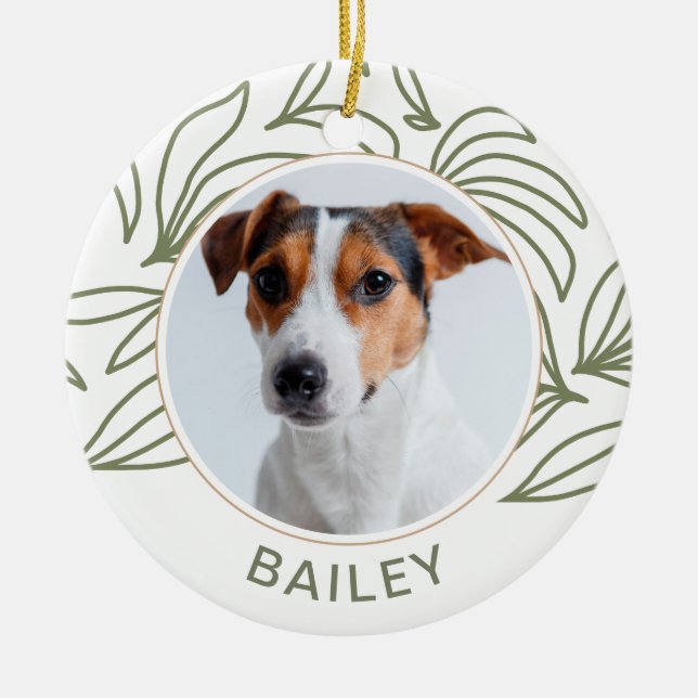 Botanischer Print Hund Foto und Name Weihnachten Keramik Ornament (Vorne)