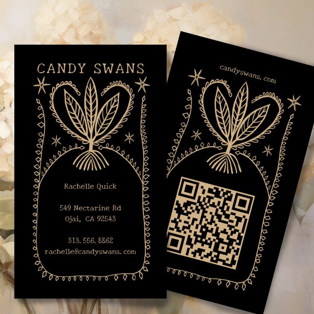 Botanischer Rahmen, einzigartig Boho Custom QR Visitenkarte (Whimsical Botanical Frame Unique Boho Custom QR Code Scribbles Sketch Business Card
)