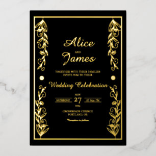 Botanischer Rahmen Elegante schwarze Goldfolie-Hoc Folieneinladung