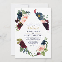 Botanischer Rahmen für die Hochzeit von Navy-Rose Einladung