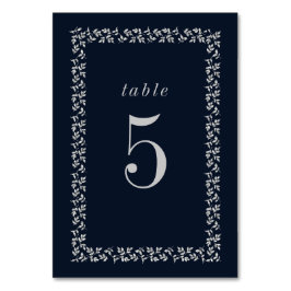 Botanischer Rahmen für Navy Blue Silver Glitzer Tischnummer