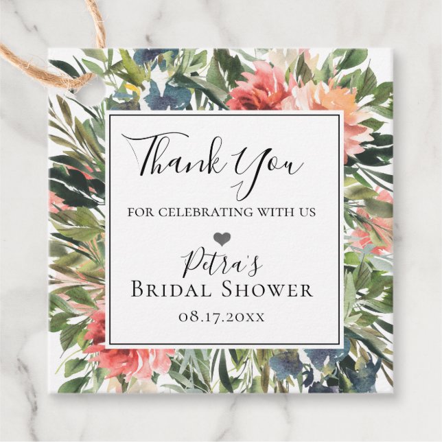 Botanischer Rahmen für Navy Korallen Geschenkanhänger (Vorderseite)