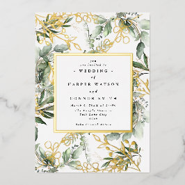 Botanischer Rahmen mit weißem Gold | Boho Eucalypt Folieneinladung