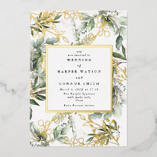 Botanischer Rahmen mit weißem Gold   Boho Eucalypt Folieneinladung