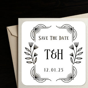 Botanischer Rahmen nach Maß Save the Date Quadratischer Aufkleber