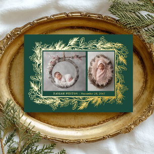 Botanischer Rahmen Winterlaub Neue Babys Folien Feiertagskarte