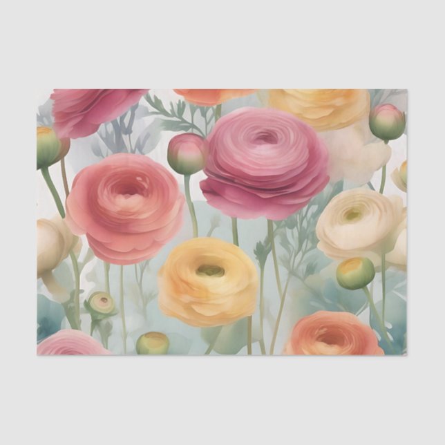 Botanischer Ranunculus florales Muster Seidenpapier (Vorderseite)