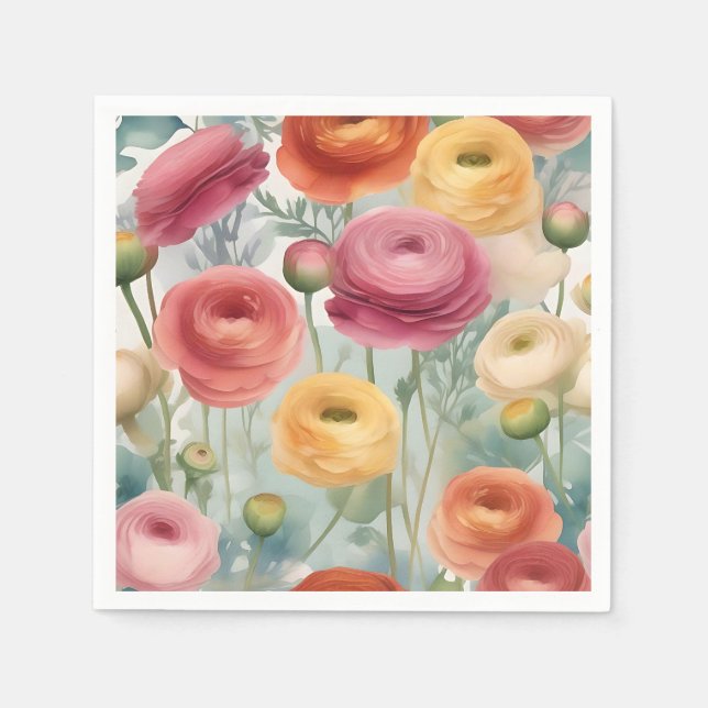 Botanischer Ranunculus florales Muster Serviette (Vorderseite)