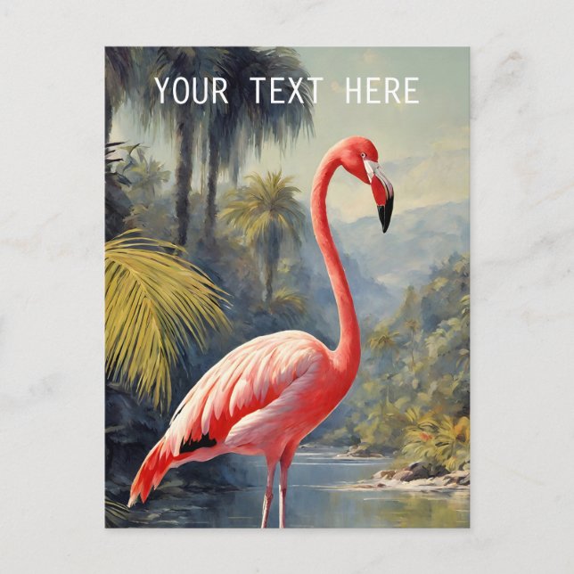 Botanischer Regenwald Pink Flamingo Vintag Postkarte (Vorderseite)