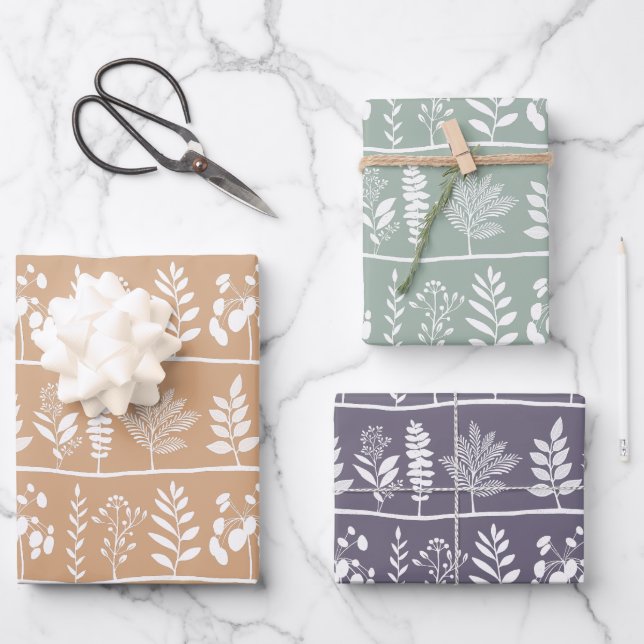 Botanischer Rhythmus Botanische Silhouetten Set Geschenkpapier Set (Vorderseite)