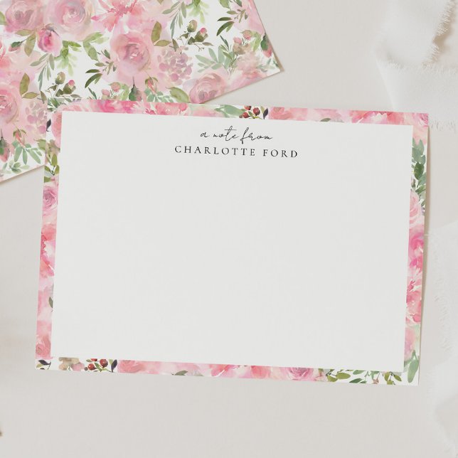 Botanischer Rosa Pink Peony Rose Girl Floral Frame Mitteilungskarte (Von Creator hochgeladen)