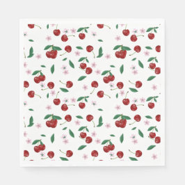 Botanischer Roter Kirschen Grüne & Blüten Serviette