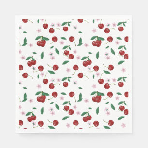 Botanischer Roter Kirschen Grüne & Blüten Serviette