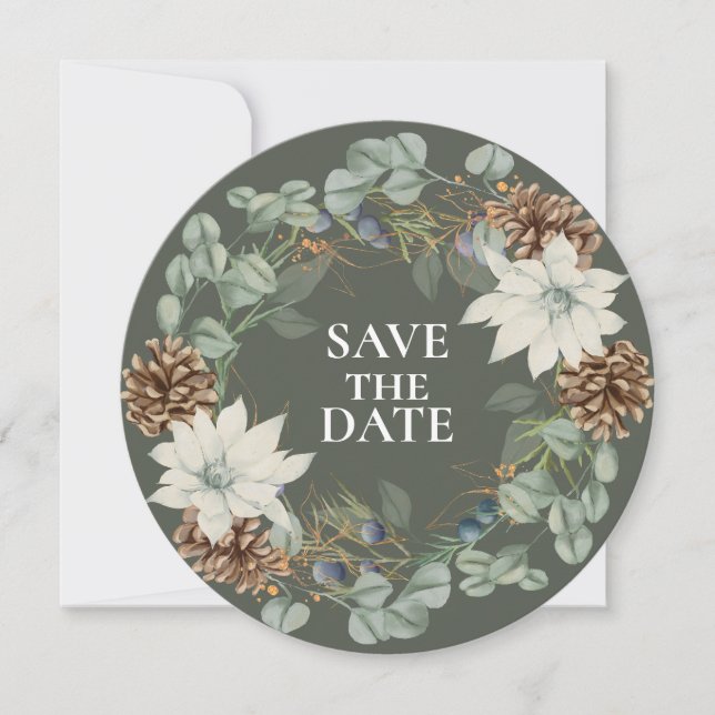 Botanischer Rustikaler Pinecone SAVE THE DATE auf  (Vorderseite)