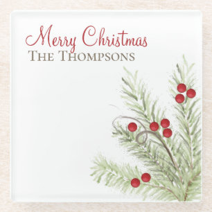 Botanischer Rustikaler Wasserfarbenurlaub Winter n Glasuntersetzer