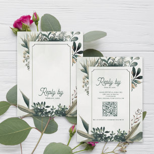 Botanischer Salbei Grün QR Code Grünzeug Hochzeit RSVP Karte