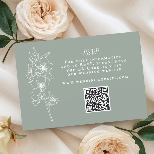 Botanischer Salbeigrüner Hochzeits-QR-Code RSVP Karte (Botanical Sage Green Wedding QR Code RSVP Card)